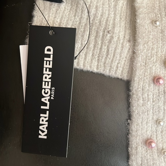 NWT Karl Lagerfeld White Scarf with Pearl Accents - Picture 2 of 5